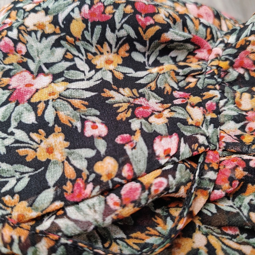 BB DAKOTA‎ Steve Madden Floral Chiffon Tiered Dress Ruffle Trim Tie Neck XXL - Picture 6 of 14